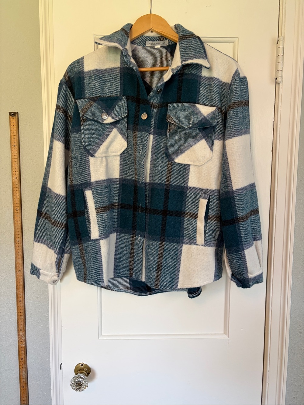 Miss Sparkling Teal & White Plaid Shacket